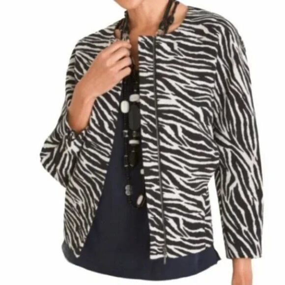 Chico's Zebra-Print Jacquard Jacket‎ Size Medium - Picture 2 of 7